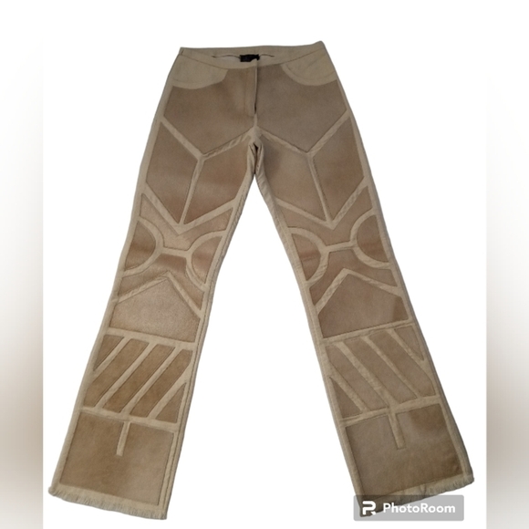 BCBG MaxAzria Collection Beige Hook Zip Closure Burlap Frayed Hem Pants … - Picture 2 of 10